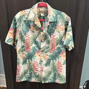 Blue Hawaii Mens Aloha Shirt 100% Cotton Bird of Paradise Made in Hawaii USA L